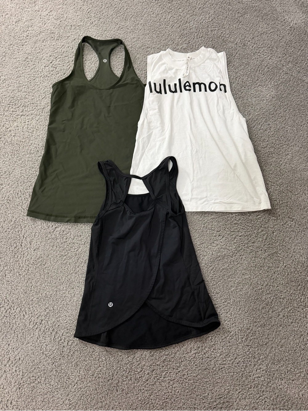 lululemon athletica Women’s Tank Top — White, Olive, and Black Active Tops